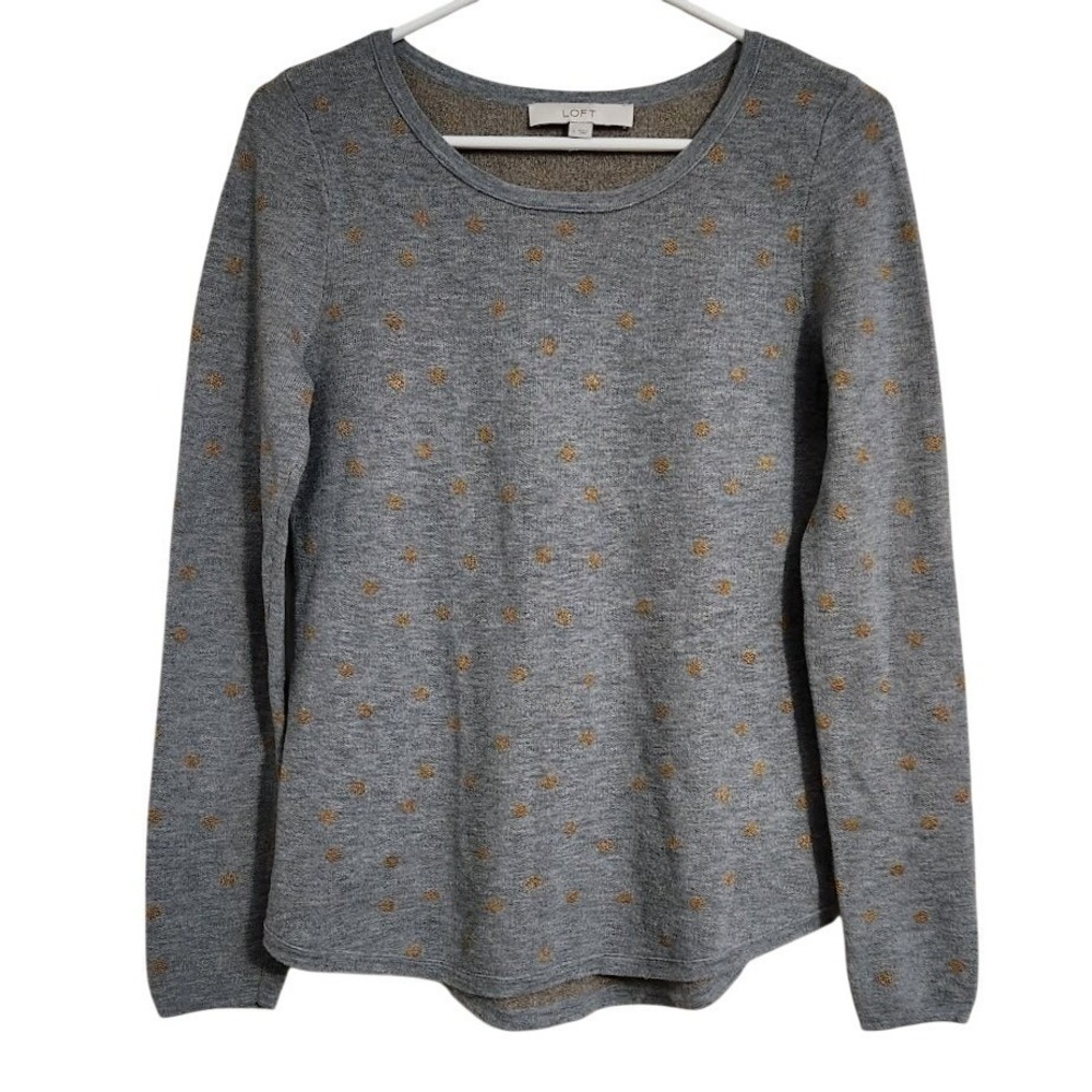LOFT Women's Gray Sparkle Dot Long Sleeve Crew Neck Sweater Size Small  C54